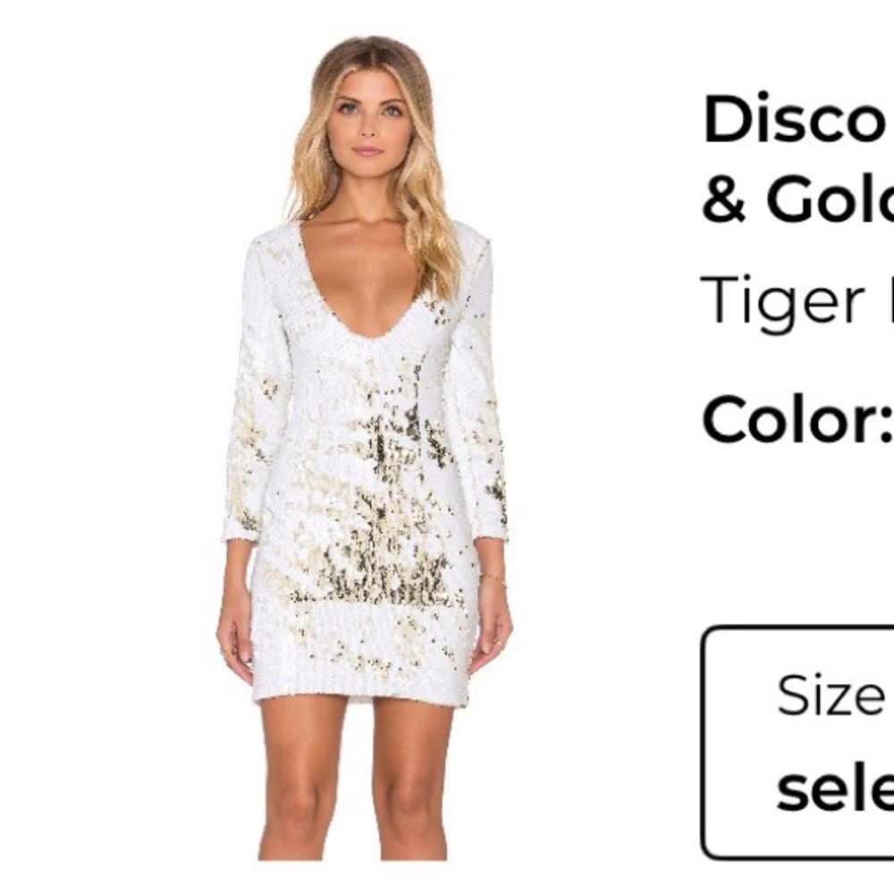 Tiger Mist Glam Mini Dress in White and Gold